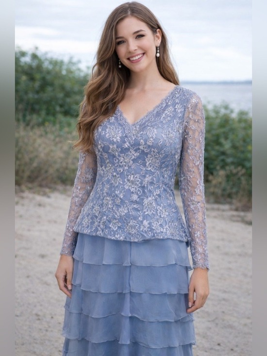Forever Yours Dresses & Skirts - NEW Formal Lace Dress with semi sheer long sleeves and bodice floral embroidery